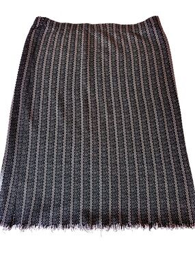 Milano XL Pull On Fringe Hem Knit Skirt Black Taupe Striped Textured
